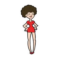 cartoon happy woman with hands on hips N19