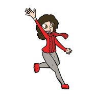cartoon woman waving dressed for winter N11