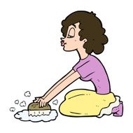 cartoon woman scrubbing floor N10