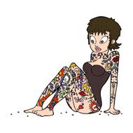 cartoon tattoo girl in swimsuit N9