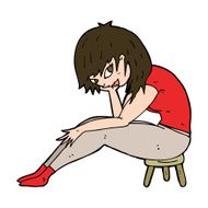 cartoon woman sitting on small stool N11