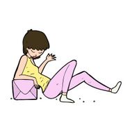 cartoon woman leaning on package box N11