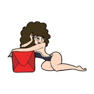 cartoon pin up woman with box N11