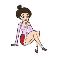cartoon attractive woman sitting thinking N9