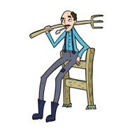 cartoon old farmer leaning on fence N9