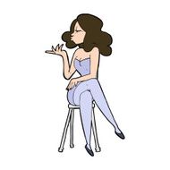 cartoon woman sitting on bar stool N20