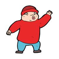 cartoon man in hat waving N11