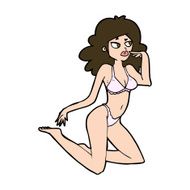 cartoon woman in underwear looking thoughtful N11