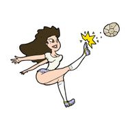 cartoon female soccer player kicking ball N11