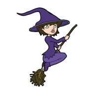 cartoon witch riding broomstick N20