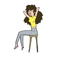 cartoon woman posing on stool N10