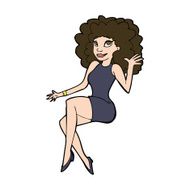 cartoon sitting woman waving N10