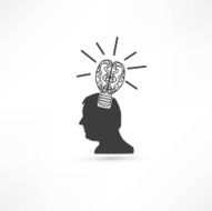 Man thinks about lightbulb Businessman concept icon