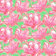 Vector pattern with field of peony flowers in bright color