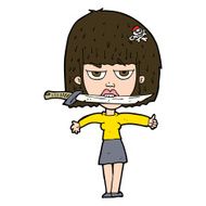 cartoon woman with knife between teeth N40