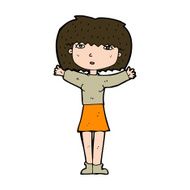 cartoon woman raising arms in air N10