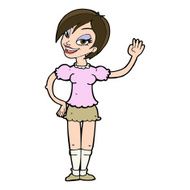cartoon waving woman N143