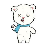 cartoon waving polar bear cub with scarf N4