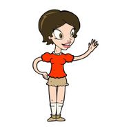 cartoon waving woman N145
