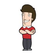 cartoon man with folded arms grinning N10