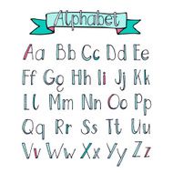 Hand drawn Alphabet A to Z with ribbon