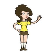 cartoon pretty woman waving for attention N11
