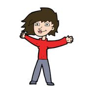 cartoon excited woman waving N11