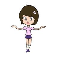 cartoon woman making balancing gesture N11