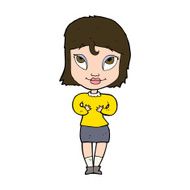 cartoon woman gesturing at self N31