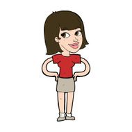 cartoon happy woman with hands on hips N20