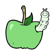 cartoon apple with bug N32