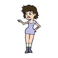 cartoon worried woman in dress pointing N10