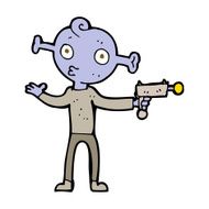 cartoon alien with ray gun N11