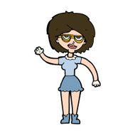 cartoon waving woman wearing spectacles N11