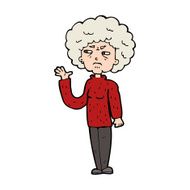 cartoon annoyed old woman waving N10