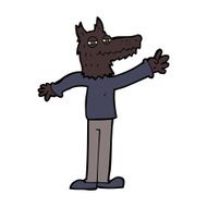 cartoon waving wolf N17