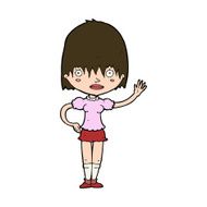 cartoon waving woman N149