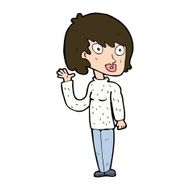 cartoon waving woman N151