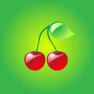 Cherries on green background