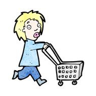 cartoon woman pushing shopping trolley N2