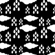 Seamless pattern with silhouettes clouds and rain drops