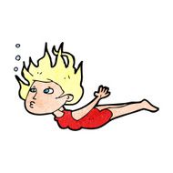 cartoon woman swimming underwater N11