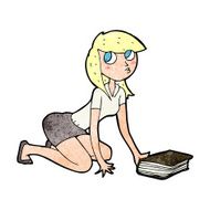 cartoon girl picking up book N13
