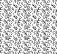 Black and white doodle foliage seamless pattern