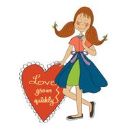 Girl in love holding a heart