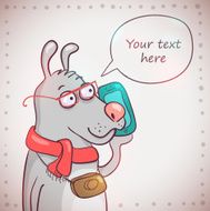 Funny cartoon dog talking over the telephone