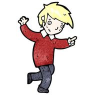 cartoon happy blond boy pointing the way N2