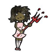 cartoon woman with pitchfork N3