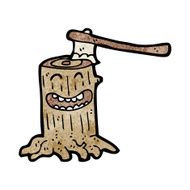 cartoon tree stump with axe N2