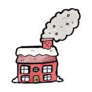 cartoon cottage with smoking chimney N3